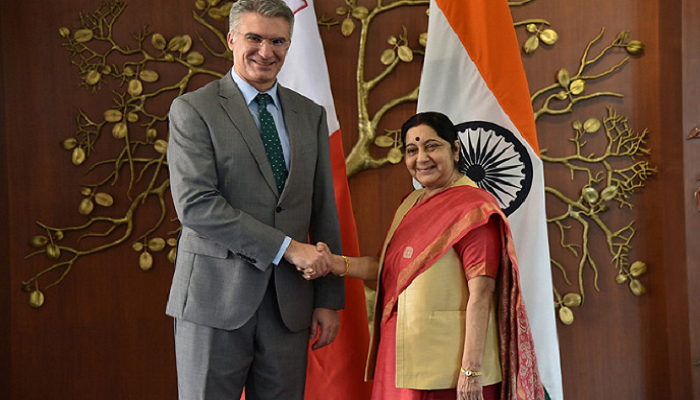 Malta, India, Indians,Minister of Foreign Affairs and Trade Promotion of Malta, Carmelo Abela, Sushma Swaraj, India Malta relations